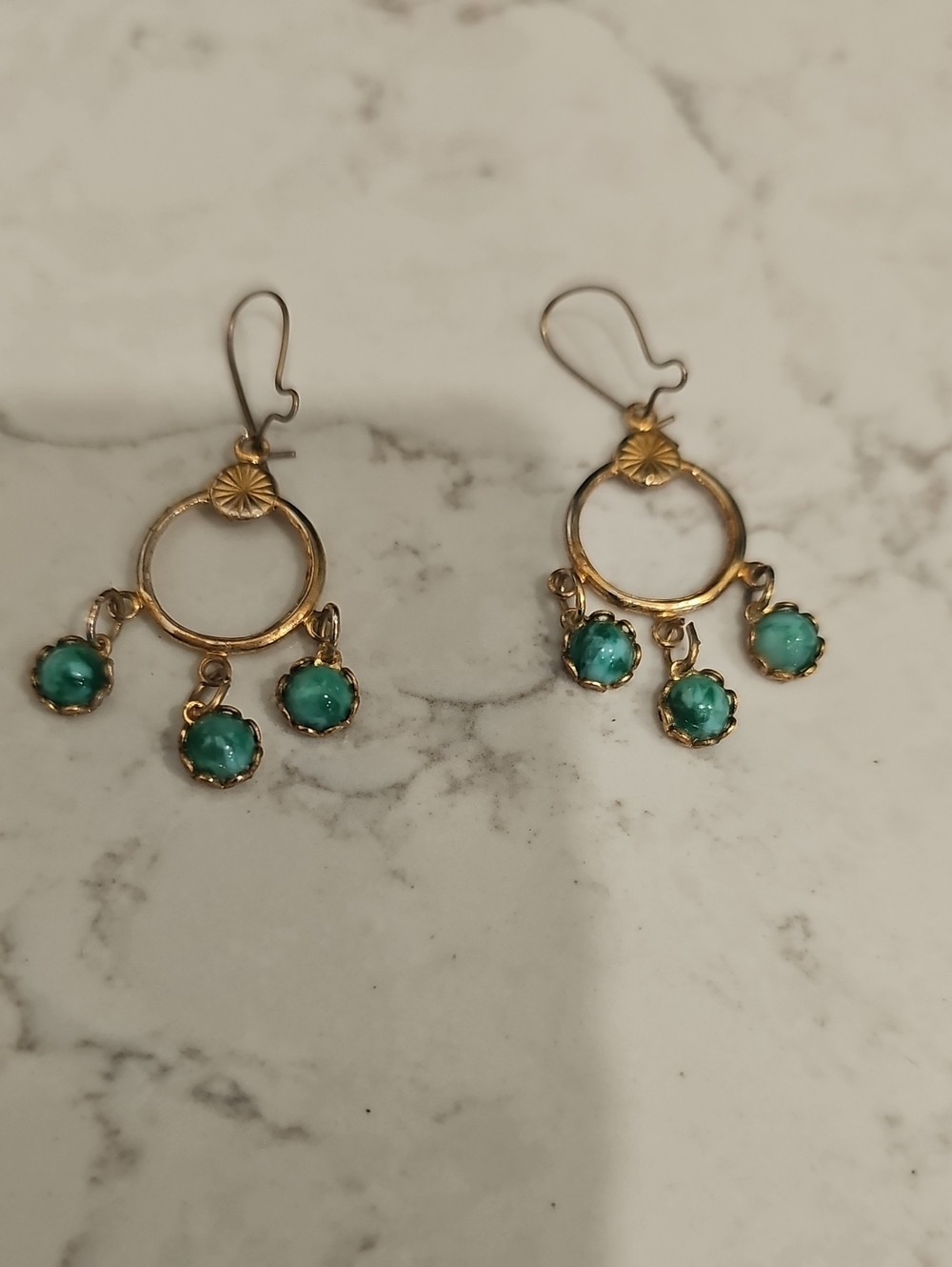 Vintage Estate Gold and Green Dangle Back Hook Dainty Earrings Lot E20.